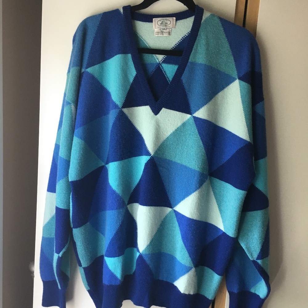 McCULLEY’S Blue Geometric Blue Cashmere Sweater